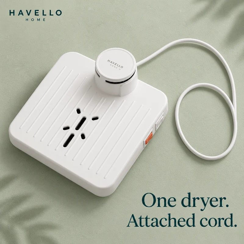 Overhead arrangement of one Havello dryer with its attached power cord