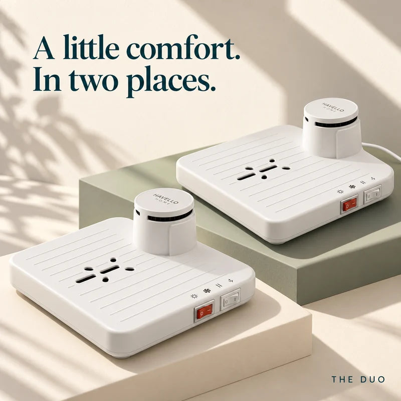 Two Havello dryers on cream and sage blocks. A little comfort in two places. The duo.